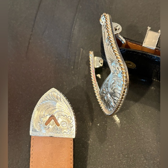 Montana Silversmith Silver Plate Buckle and Vero Struzzo Ostrich Leather Belt 40 - Picture 14 of 16